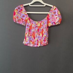 Pie In The Sky Vibrant Colorful Floral Blouse Size M